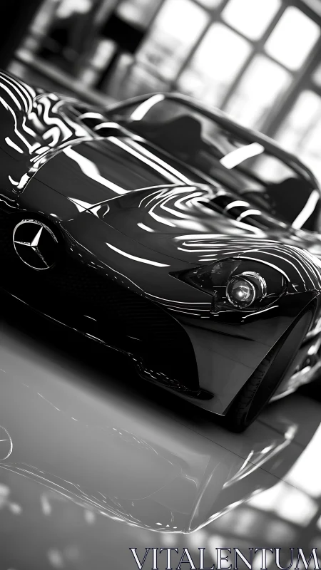 Mercedes roadster close-up shows glossy front body reflections