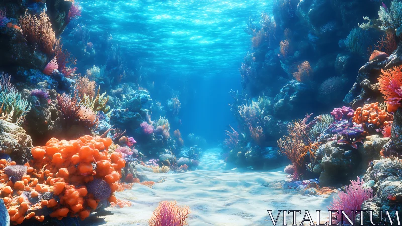 Sunlit coral canyon invites a gentle underwater daydream