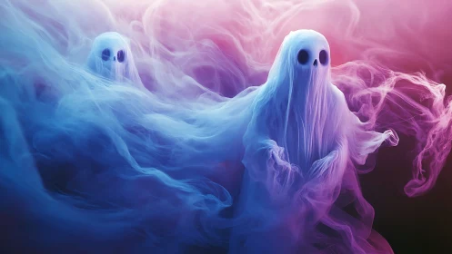 Gentle pastel ghosts drifting through radiant neon mist.