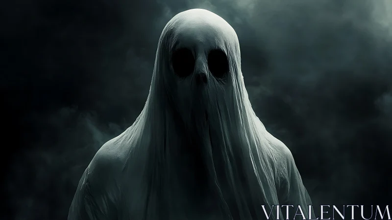 Spectral shrouded figure rendered in high-contrast digital chiaroscuro