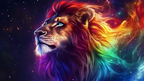 Chromatic nebula lion rendered in luminous digital brushwork
