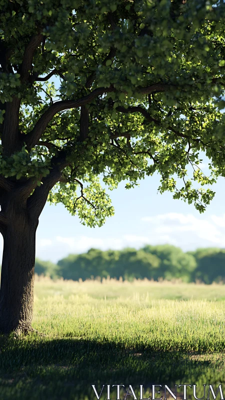 Sunlit field tree offering a quiet moment of gentle shade.