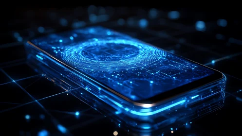 Glowing smartphone gateway into a friendly digital universe.