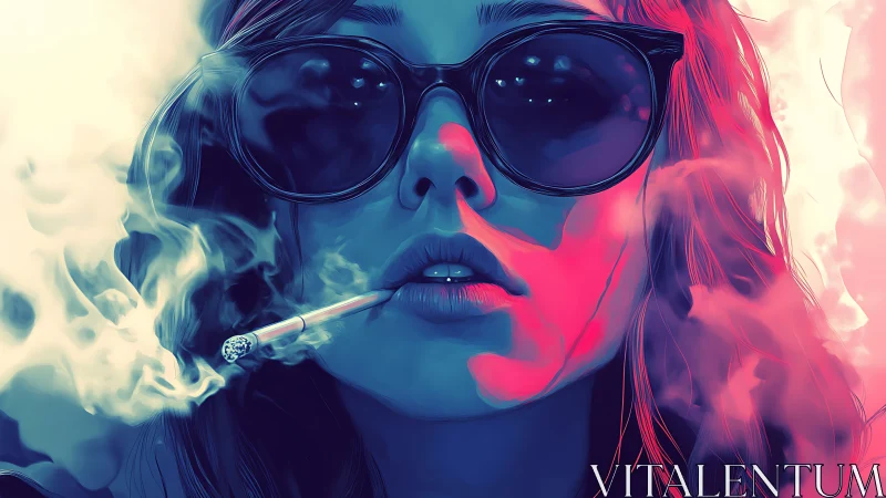 Neon-lit portrait in vaporous duotone digital painting style.