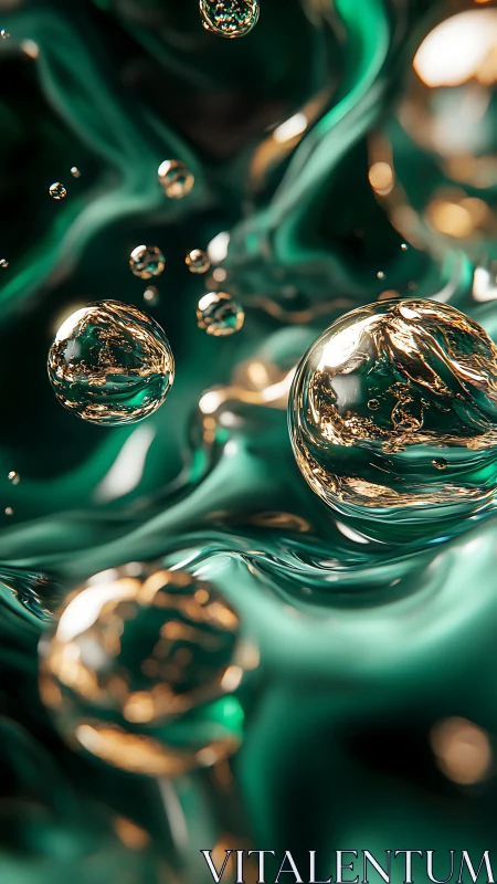 Macro fluid dynamics with reflective gold spheres in motion.