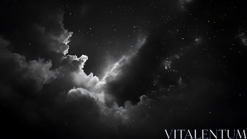 Dense storm clouds partially obscure night star field