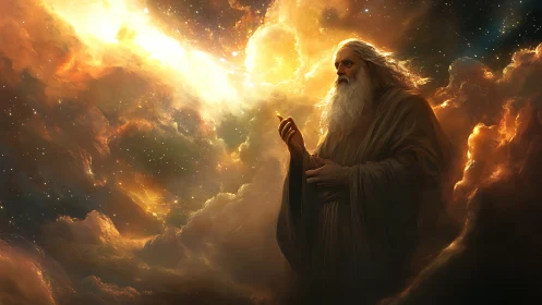 Cosmic elder orchestrating stellar nebula luminance fields.