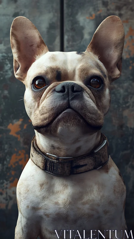 French bulldog portrait with gritty worn collar detail.