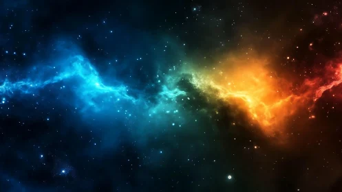 Bicolor gaseous nebula band across star-filled dark space.