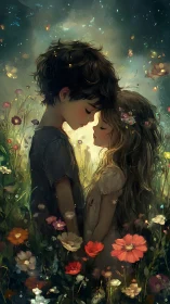 Two Hearts Meet in Glowing Garden Light.