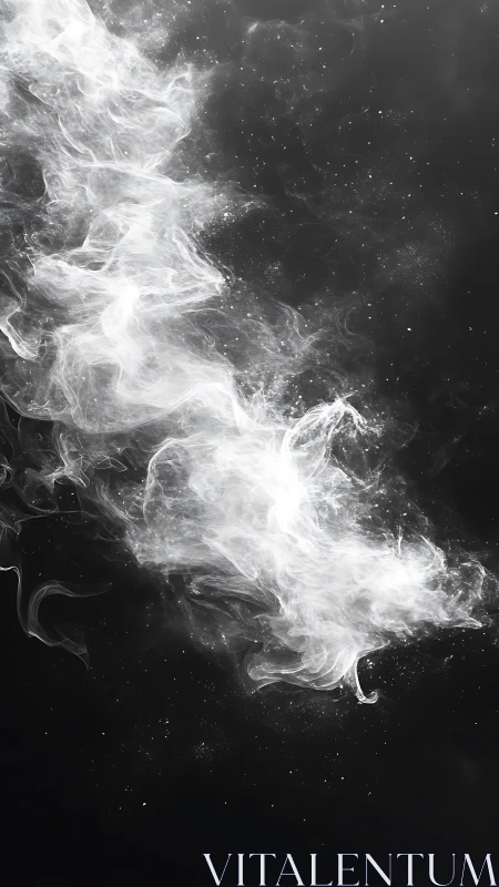 White smoke plume drifting across deep black void.