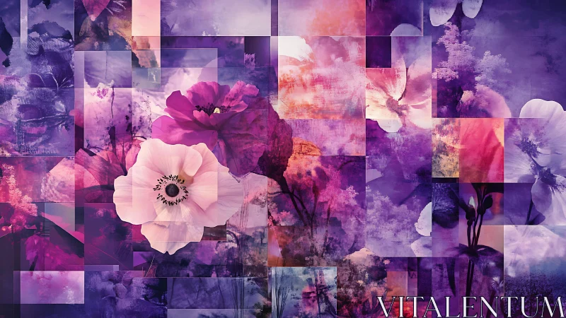 Digital collage composite demonstrating overlapping translucent floral elements in gradient color sp