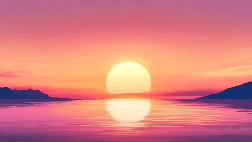 Radiant pastel sunset sinks over calm reflective ocean horizon