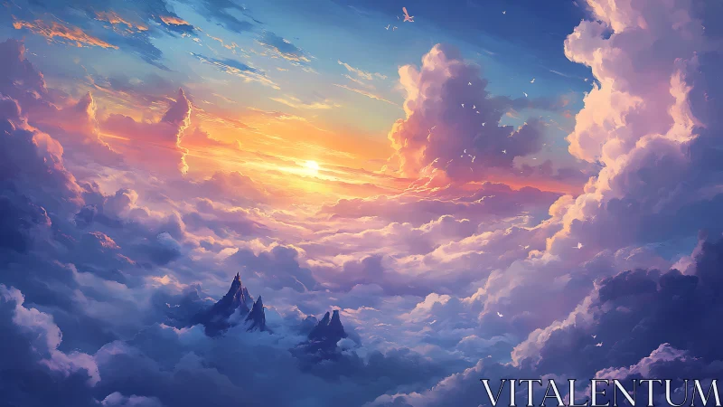Dreamy sunrise drifting above a glowing cloud ocean.