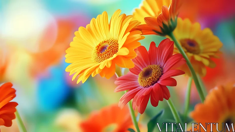 Vibrant Gerbera Daisies in Sharp Focus with Radiant Color Gradient Background