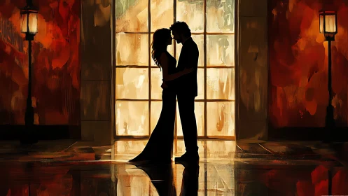 Silhouetted Romance Ablaze in Golden Window Light