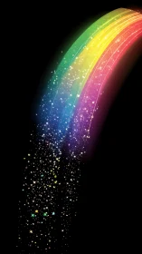 Curved prismatic light trail with cascading multicolor starfield