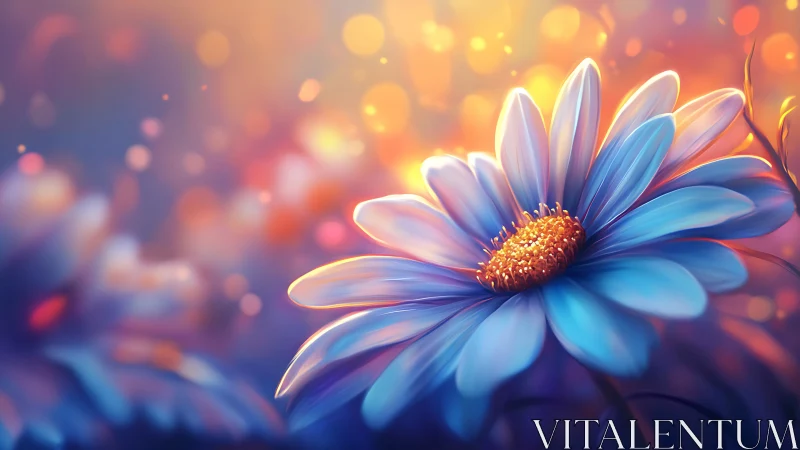 Luminescent Daisy Blooms Against Sunset Bokeh.