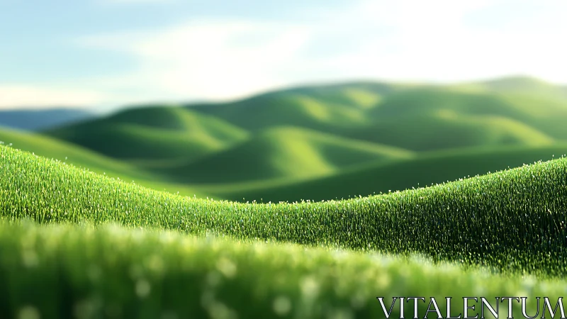 Green grass-covered hills with soft depth of field effect.