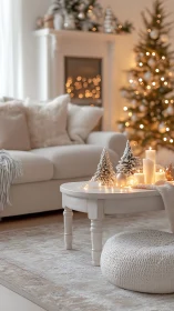 Soft winter glow in a cozy, candlelit holiday living room.