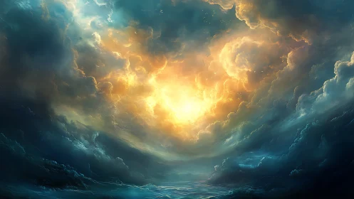 Turbulent luminance vortex over dynamically rendered oceanic sky.