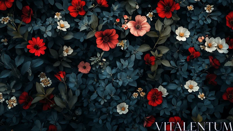 Moody Garden Blooms with Dark Foliage Background