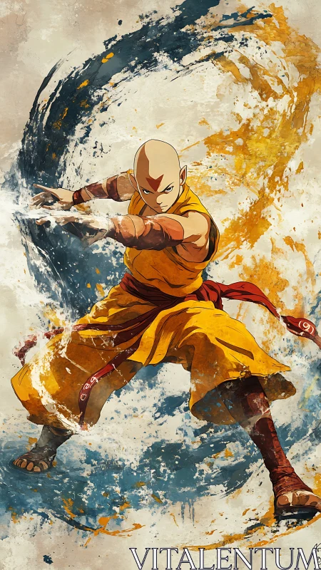 Spirited monk bends swirling elements in a powerful stance