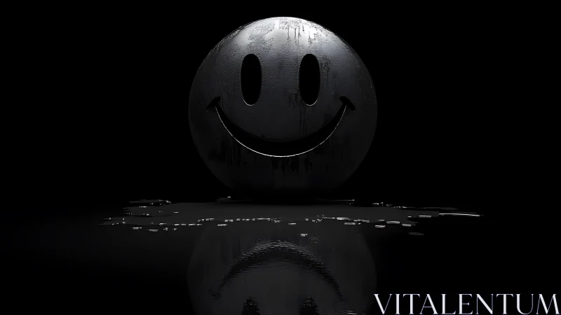 Monochrome reflective smiley sphere with dripping liquid gloss