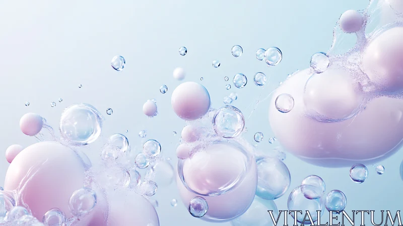 Soft pastel spheres and transparent bubbles in fluid space.