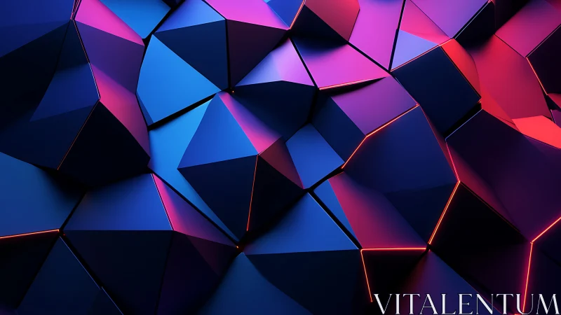Neon-edged polygonal surfaces in electric gradient light.