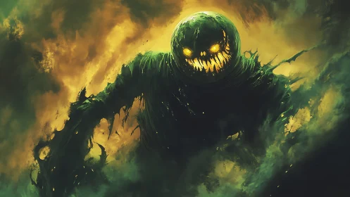 Glowing-eyed shadow creature rising from swirling green mist.