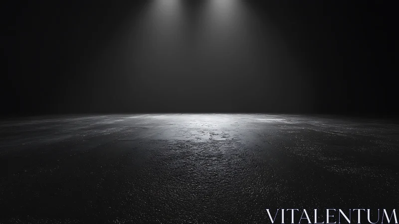 Minimalist black studio floor with dual overhead spotlights.