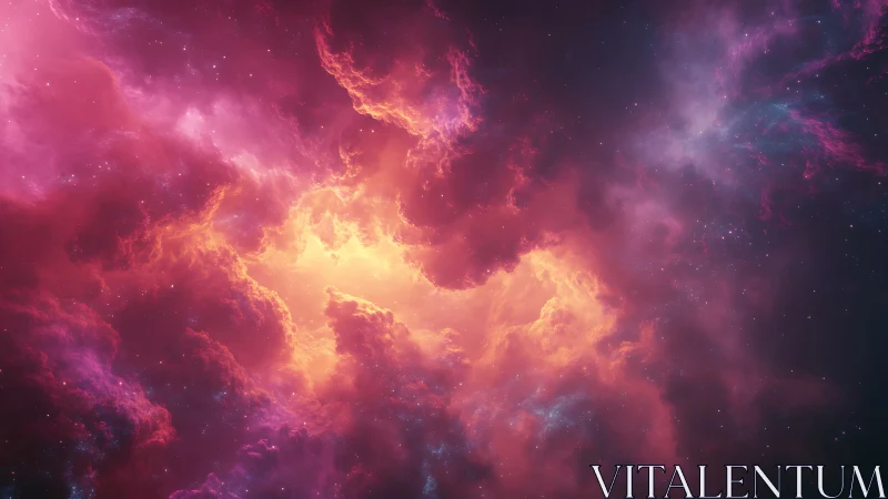 Gentle sunrise nebula glowing in rose and gold clouds.