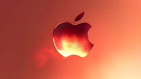 Shiny Apple Logo on Warm Gradient Background, Digital Art Style.