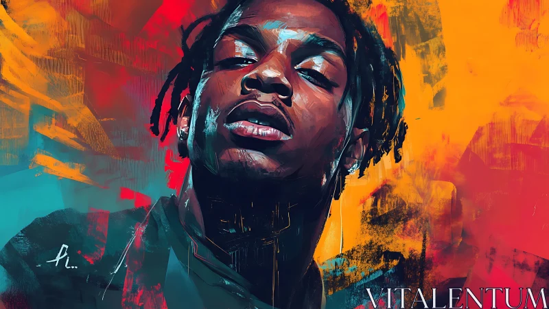 Electric portrait of cool confidence in neon paint storms.