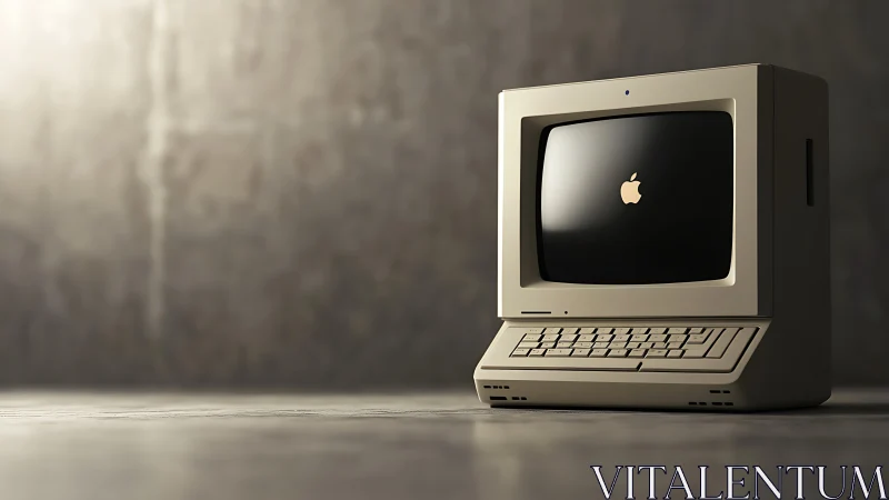 Vintage beige Apple desktop computer on minimalist floor.