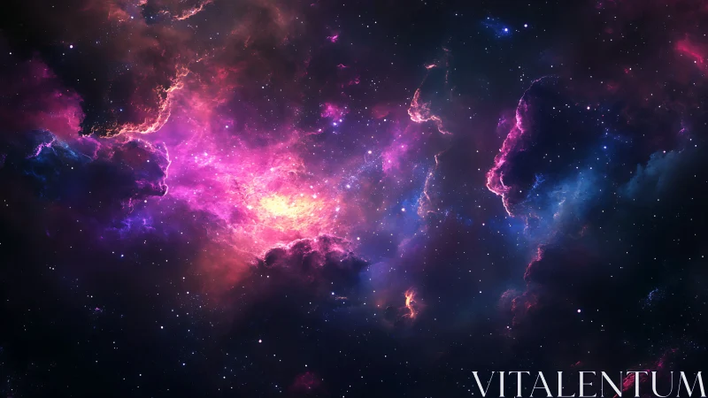 Diffuse magenta nebula cloud with surrounding deep space field.