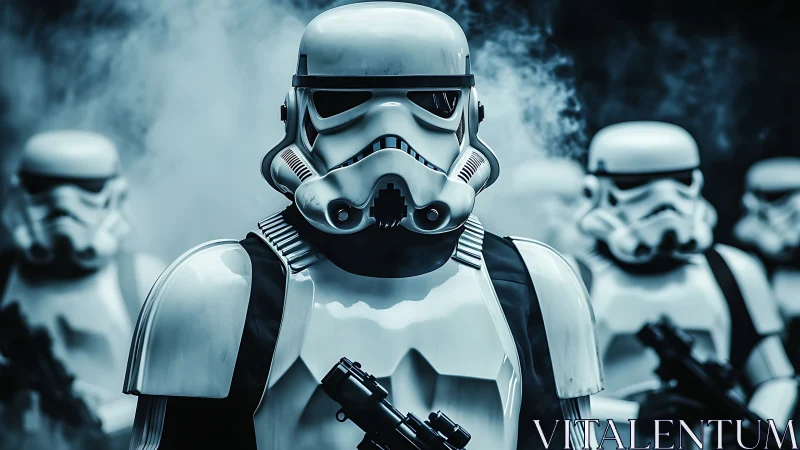 Armored infantry squad in cinematic vapor-suffused formation.