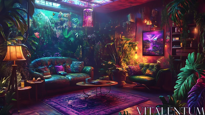 Neon jungle lounging rewrites the rules of cozy living rooms