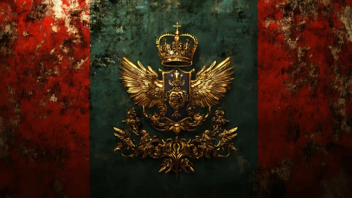 Gilded heraldic eagle relief on distressed tricolor metal field