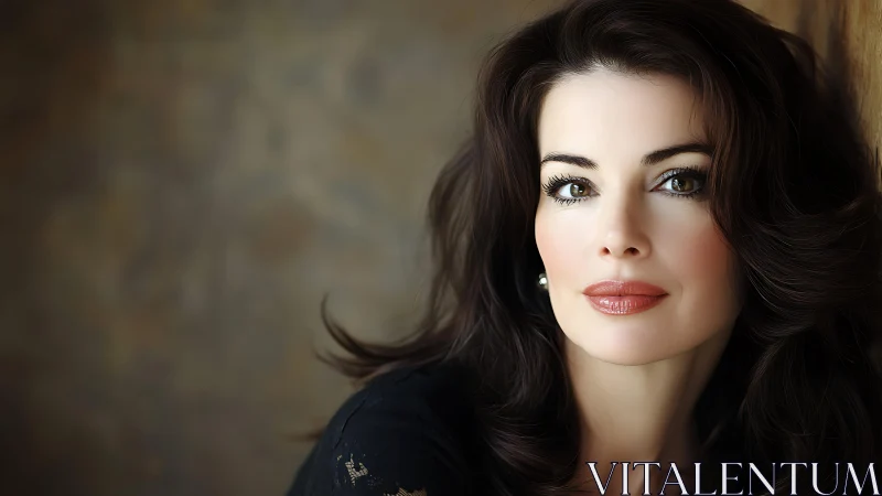 Photorealistic studio headshot of woman with soft bokeh backdrop