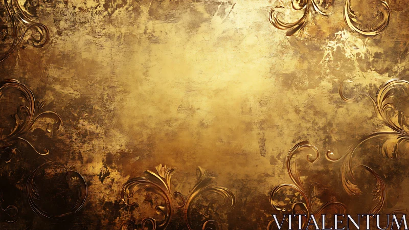 Ornate gold baroque background with distressed texture.