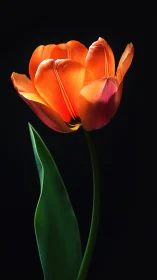 Red Orange Tulip Backlit Black Background