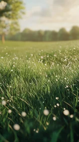 Sunlit meadow grass with shallow focus and soft bokeh.