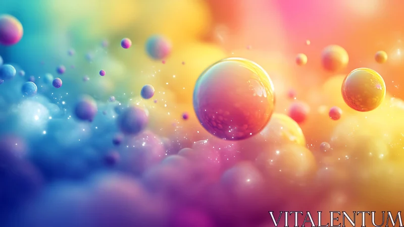 Iridescent spherical particles in vibrant multicolor nebula field