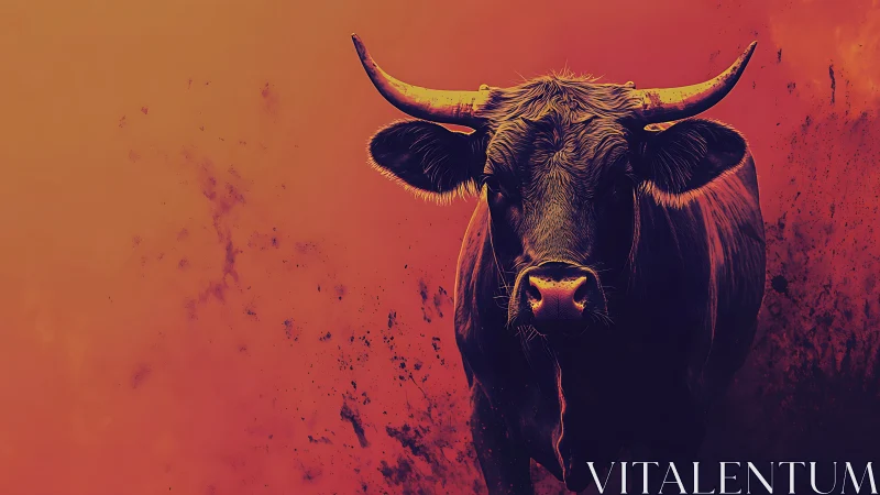 Ember horned titan strides through molten dusk haze