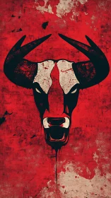 Bull skull illustration dominates distressed red background