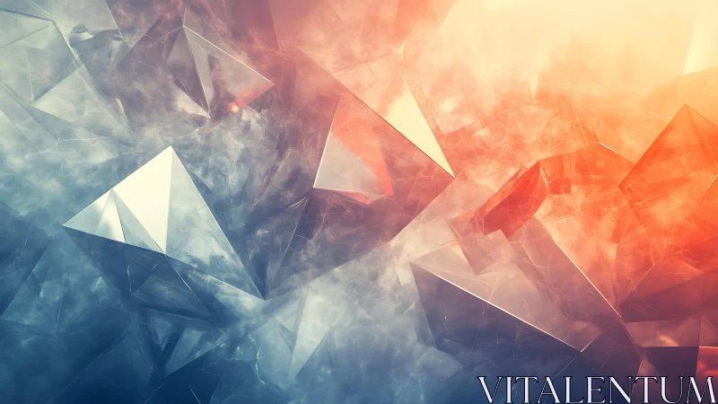 Abstract geometric crystals in blue and orange light digital art.