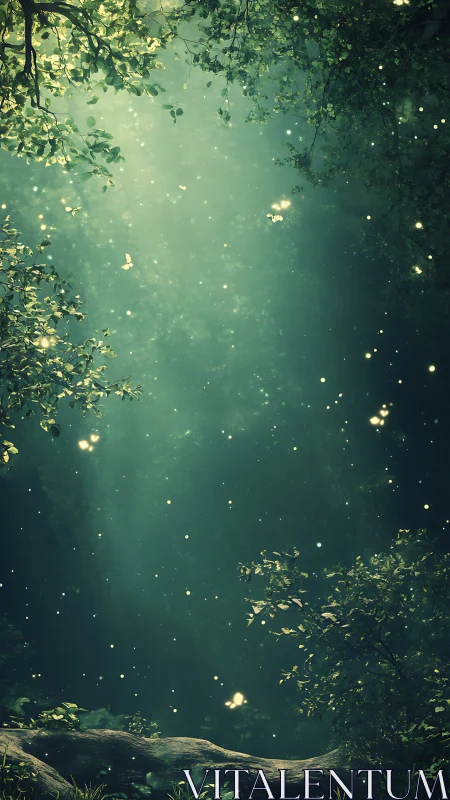 Enchanted Forest Glade Glowing with Luminescent Particles