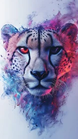Bilateral neon cheetah portrait with vaporized bicolor energy plumes